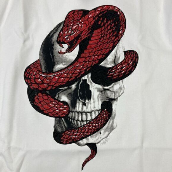 Heads Or Tails Hoodie Mens Sz Large White Skull Snake Rhinestones Pull Over Rare - Picture 10 of 16